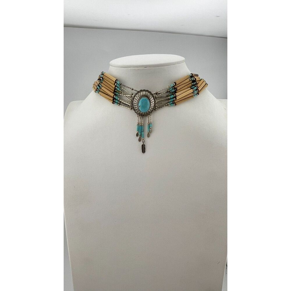 Vintage Sterling and Turquoise Beaded Concho Choker Necklace, FLAWED